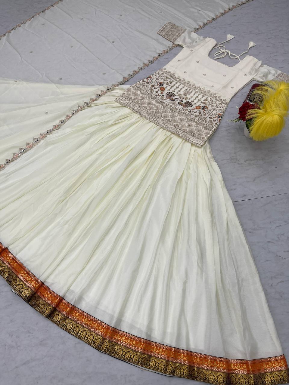 Good Looking Sequence Work White Color Top With Lehenga