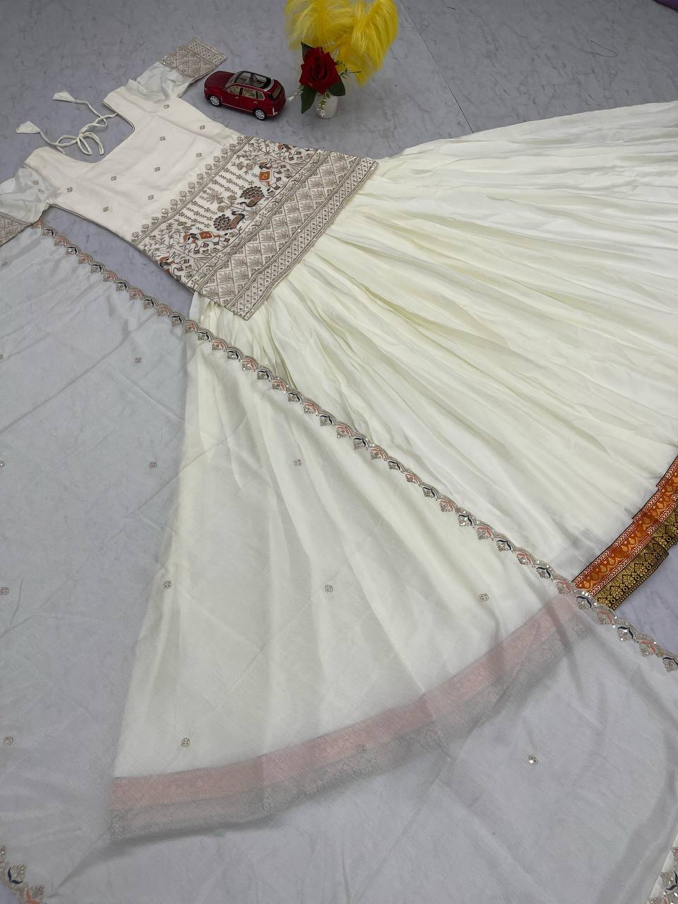 Good Looking Sequence Work White Color Top With Lehenga