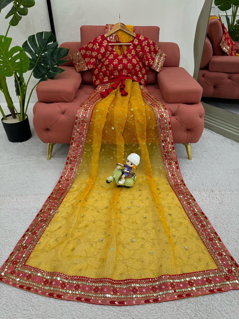 Designer Organza Silk Yellow Color Saree