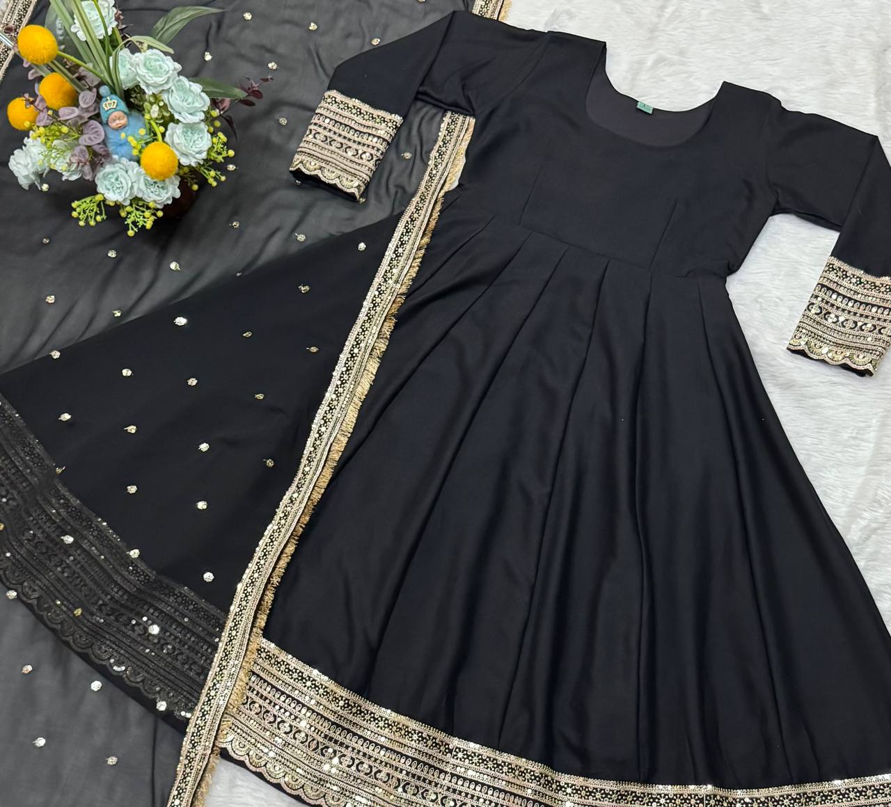 Glorious Rayon Cotton Black Color Gown