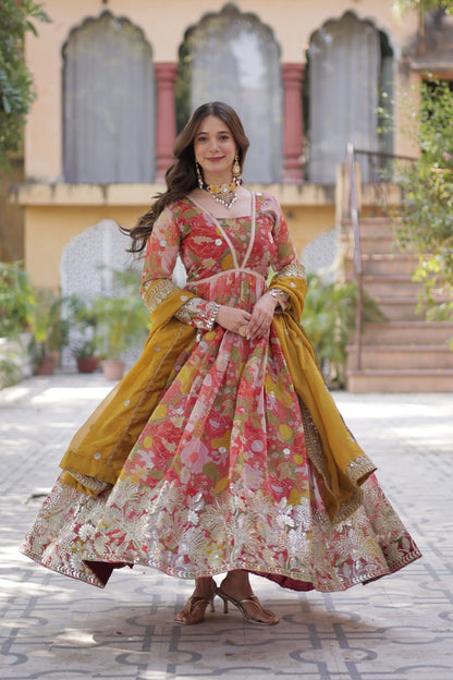 Wonderful Digital Printed Red Multicolor Gown