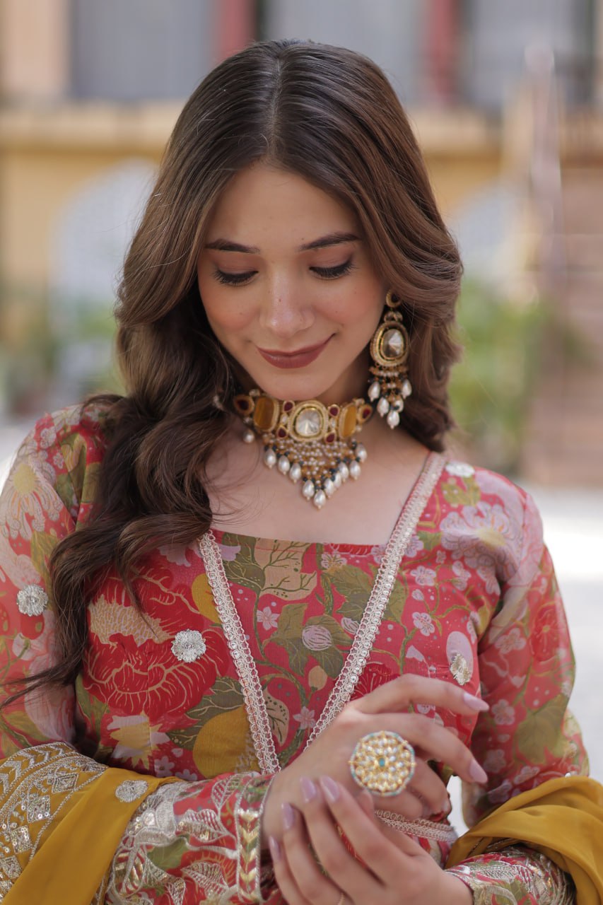 Wonderful Digital Printed Red Multicolor Gown
