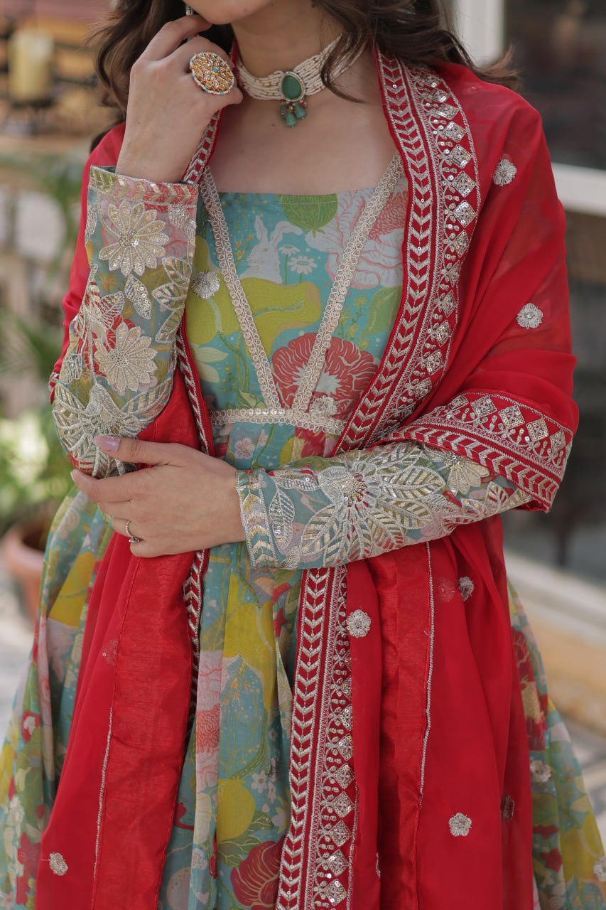 Wonderful Digital Printed Sky Blue Multicolor Gown