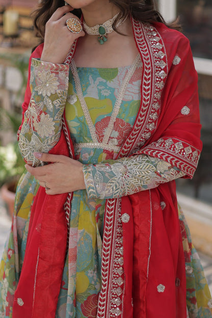 Wonderful Digital Printed Sky Blue Multicolor Gown