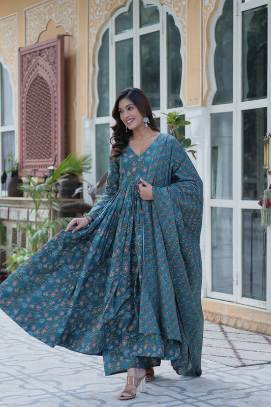 Beautiful Cotton V Neck Rama Color Gown