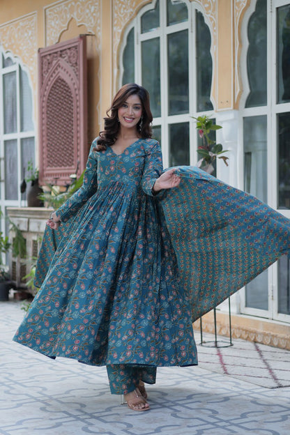 Beautiful Cotton V Neck Rama Color Gown