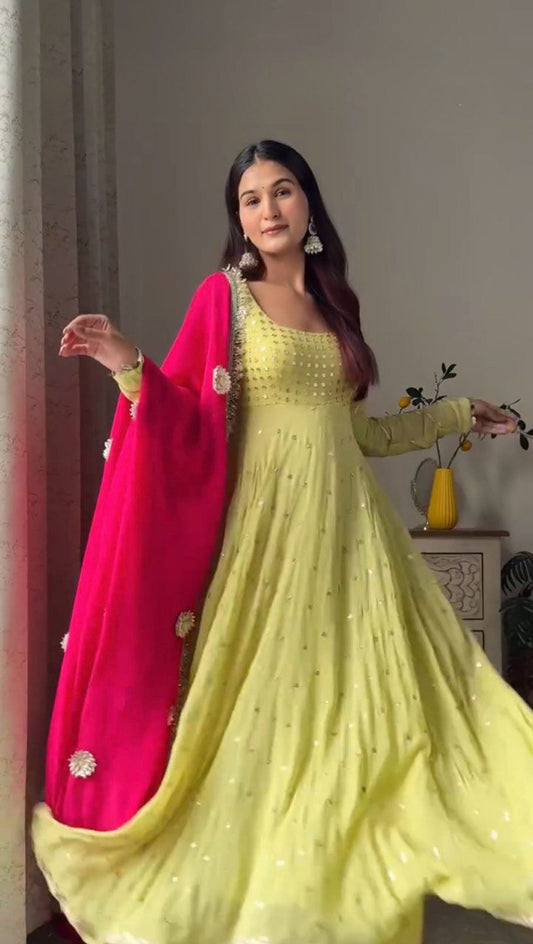 Admiring Georgette Lemon Color Gown