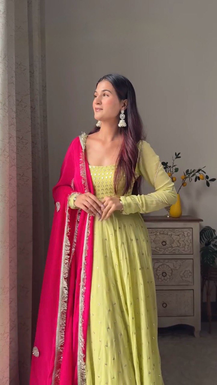 Admiring Georgette Lemon Color Gown