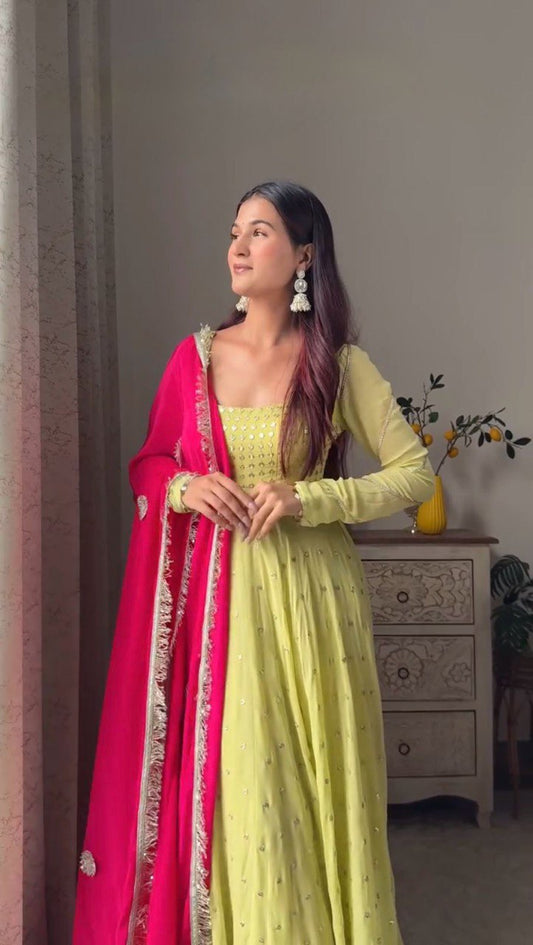 Admiring Georgette Lemon Color Gown