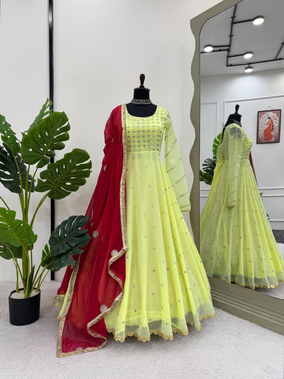 Admiring Georgette Lemon Color Gown