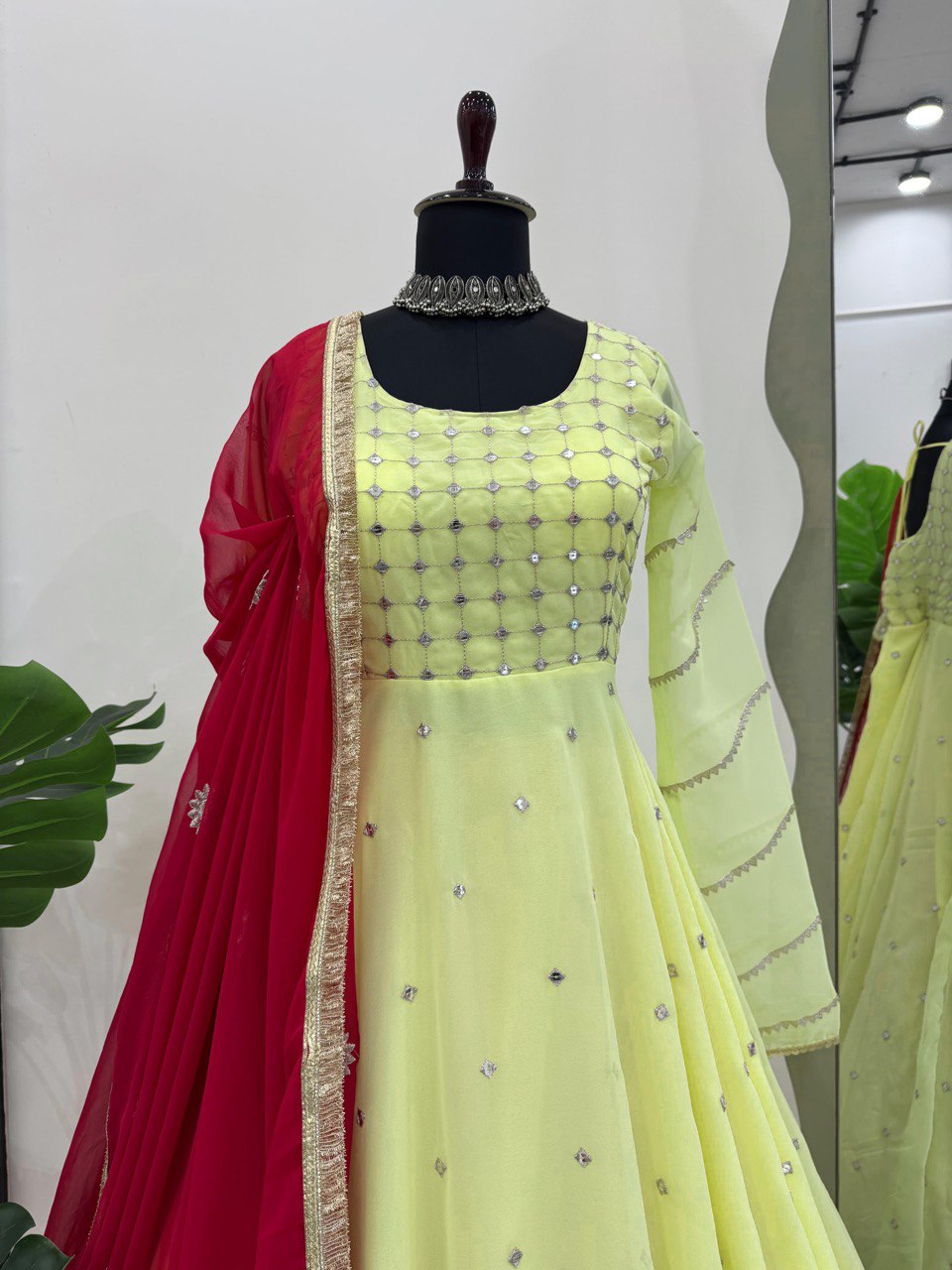 Admiring Georgette Lemon Color Gown