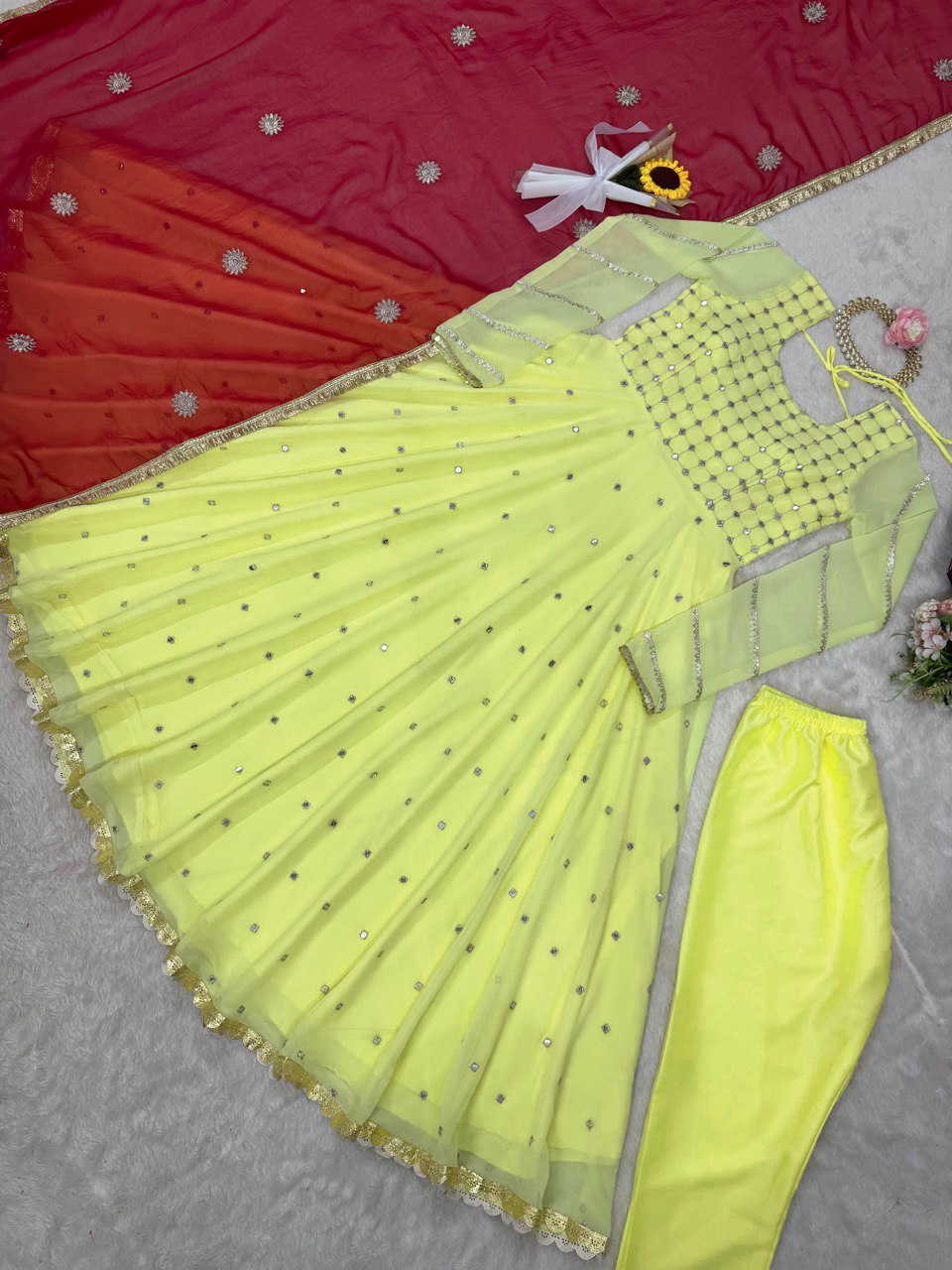 Admiring Georgette Lemon Color Gown