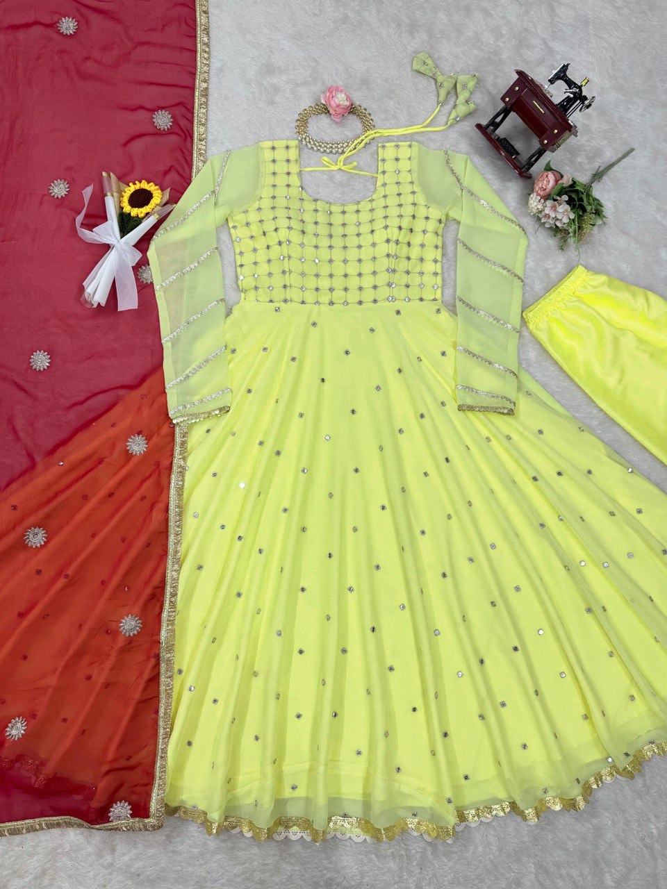 Admiring Georgette Lemon Color Gown