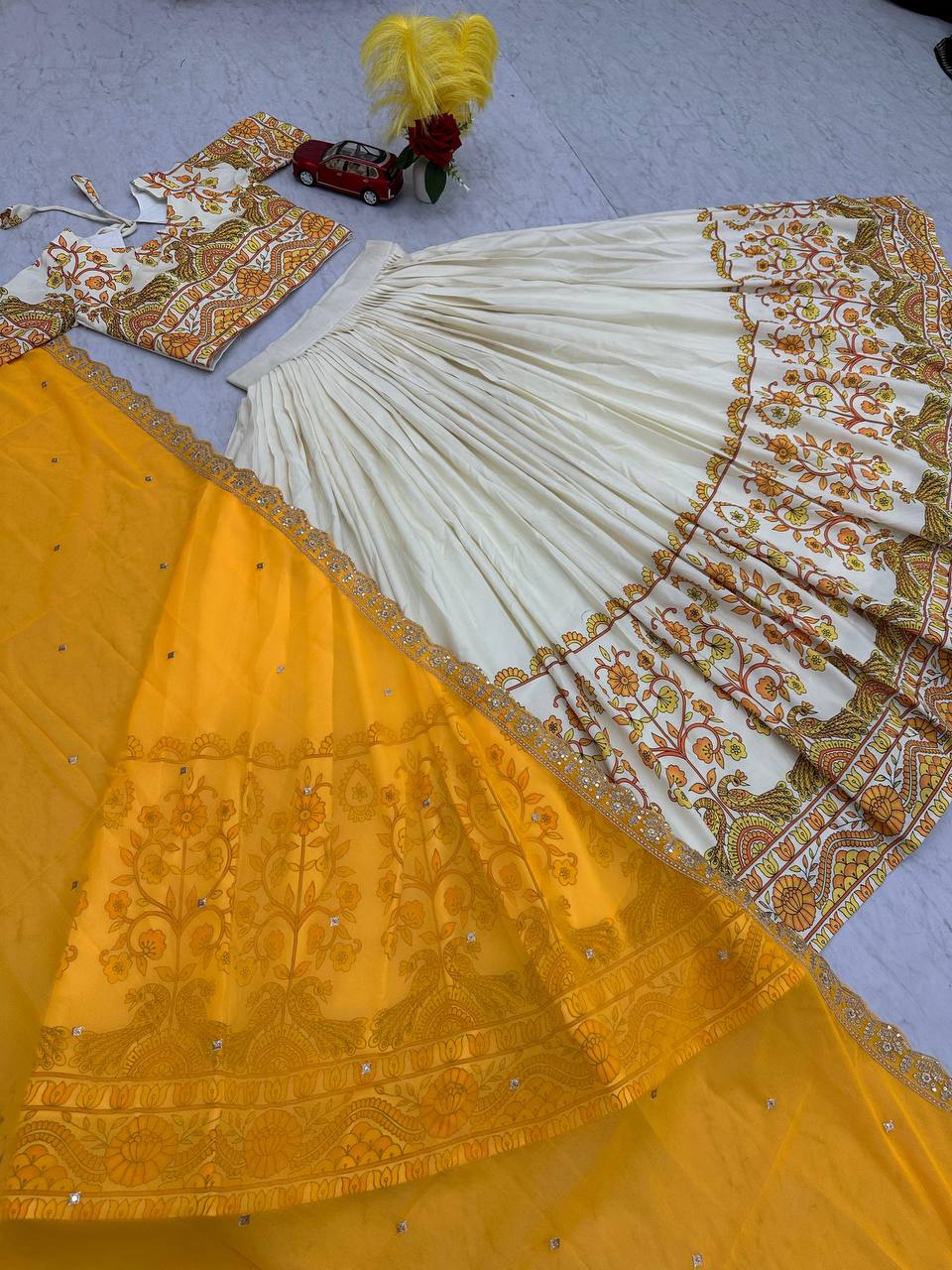 Traditional Wear Kalamkari Print Yellow Color Lehenga Choli