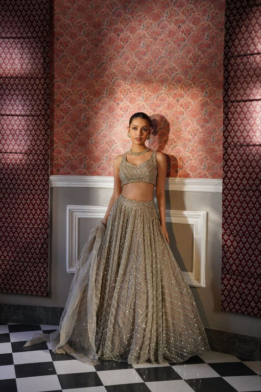Occasion Wear Organza Silk Beige Color Lehenga Choli