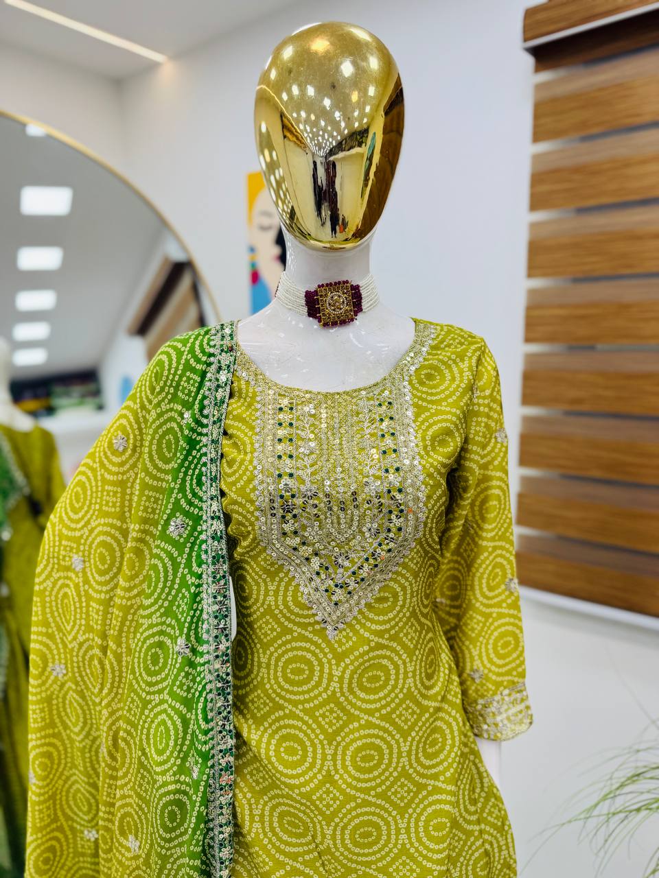 Glorious Chinon Silk Green Color Sharara Suit