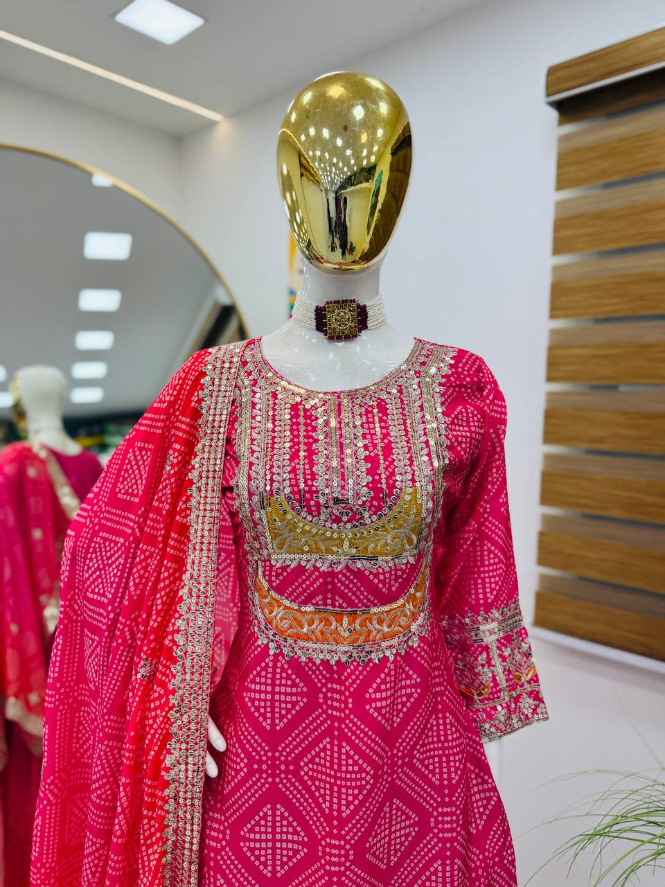 Glorious Chinon Silk Pink Color Sharara Suit