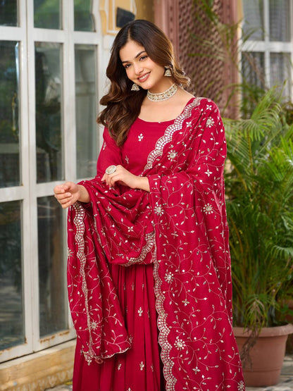 Good Looking Vichitra Silk Red Color Gown