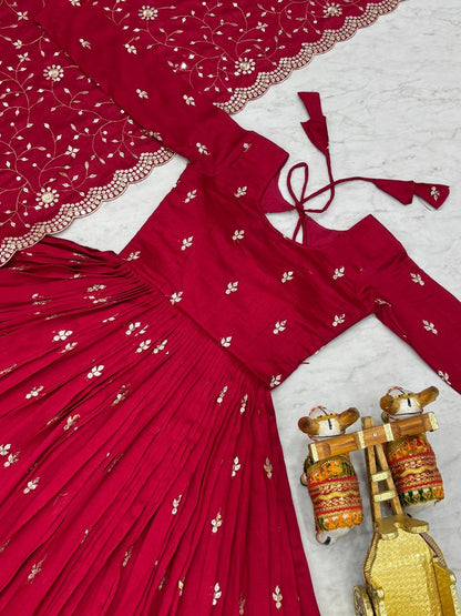 Good Looking Vichitra Silk Red Color Gown