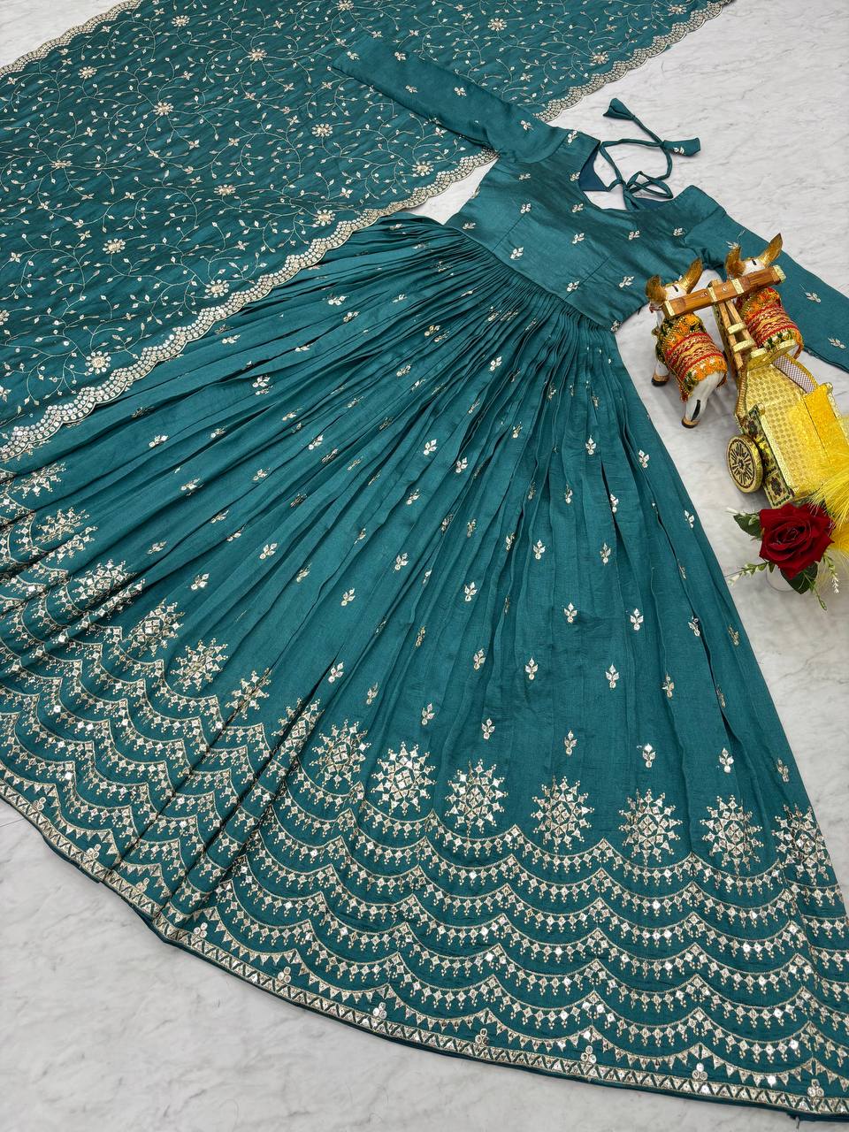Good Looking Vichitra Silk Rama Color Gown
