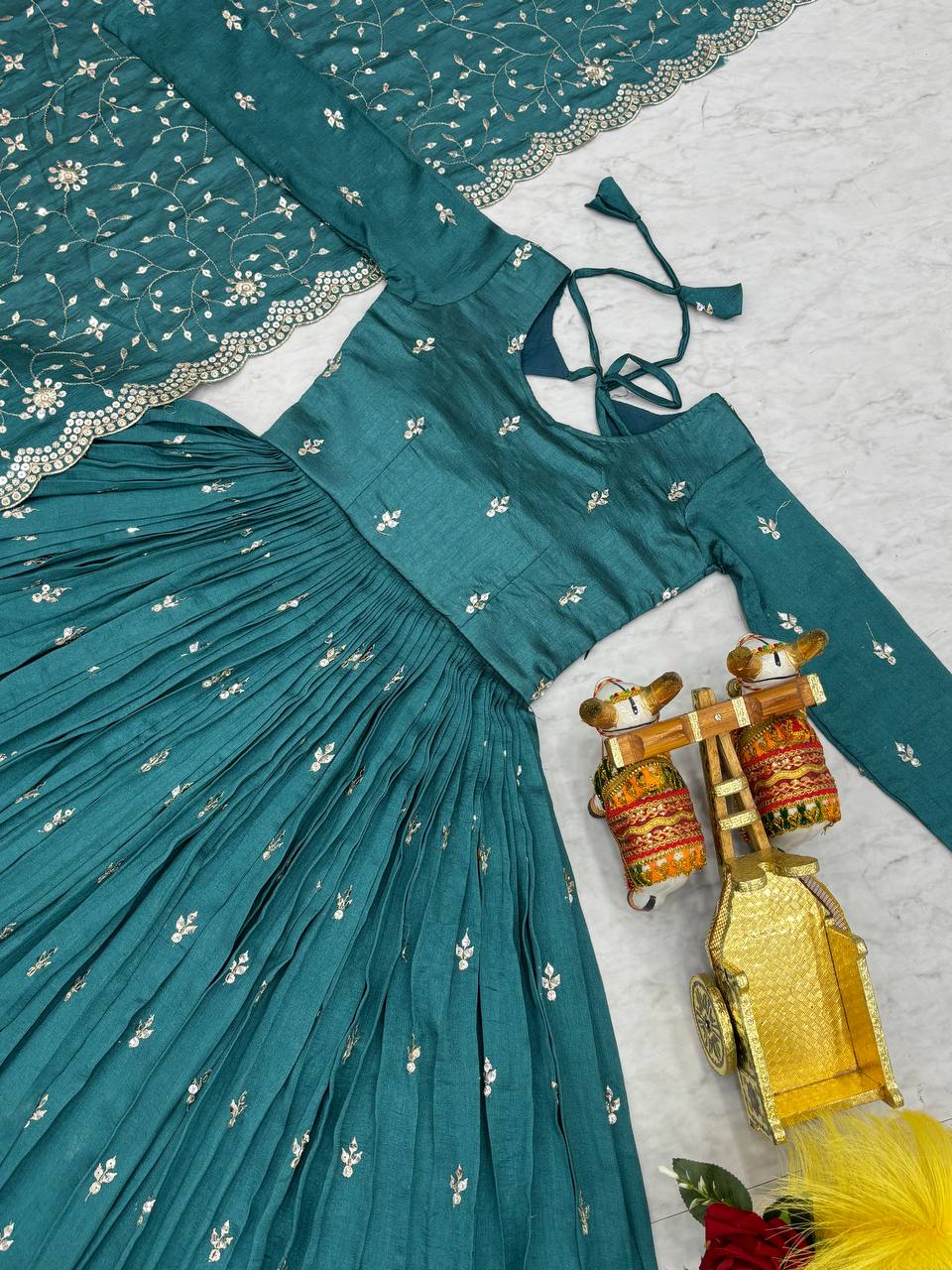 Good Looking Vichitra Silk Rama Color Gown