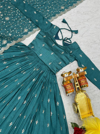 Good Looking Vichitra Silk Rama Color Gown