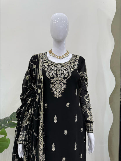 Decent Heavy Thread Work Black Salwar Suit