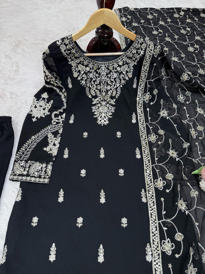 Decent Heavy Thread Work Black Salwar Suit