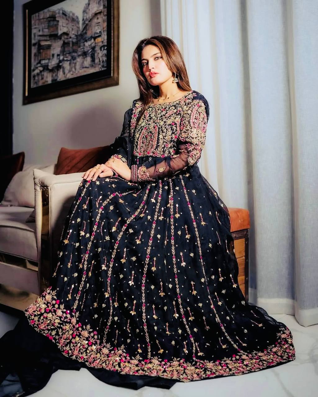 Elegant Heavy Black Color Palazzo Suit