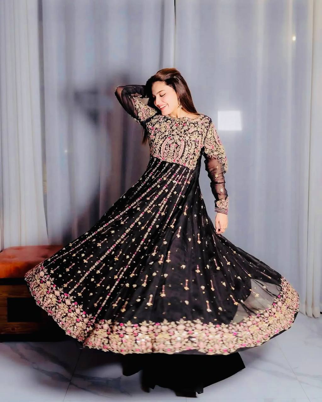 Elegant Heavy Black Color Palazzo Suit