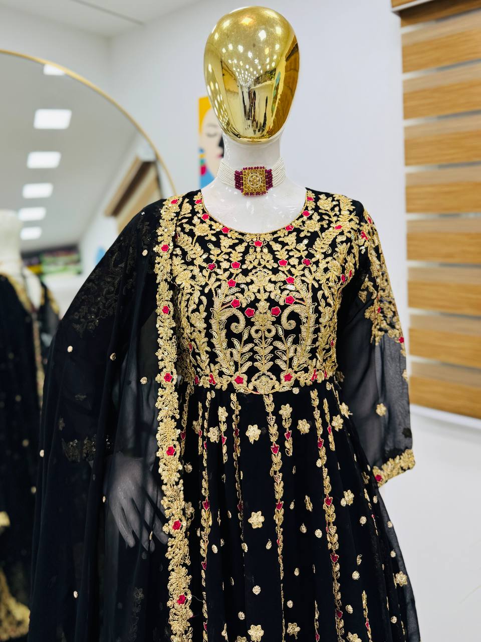 Elegant Heavy Black Color Palazzo Suit
