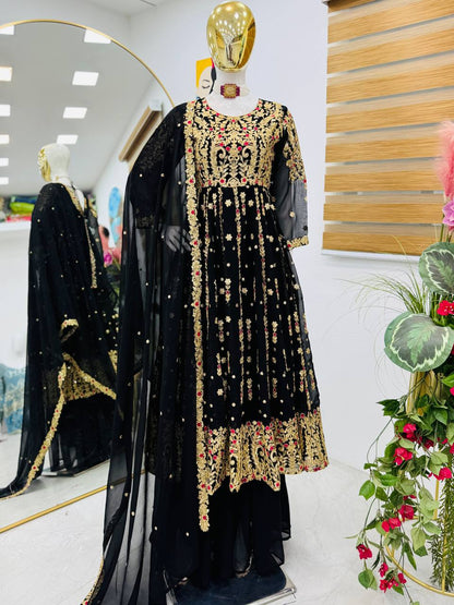 Elegant Heavy Black Color Palazzo Suit
