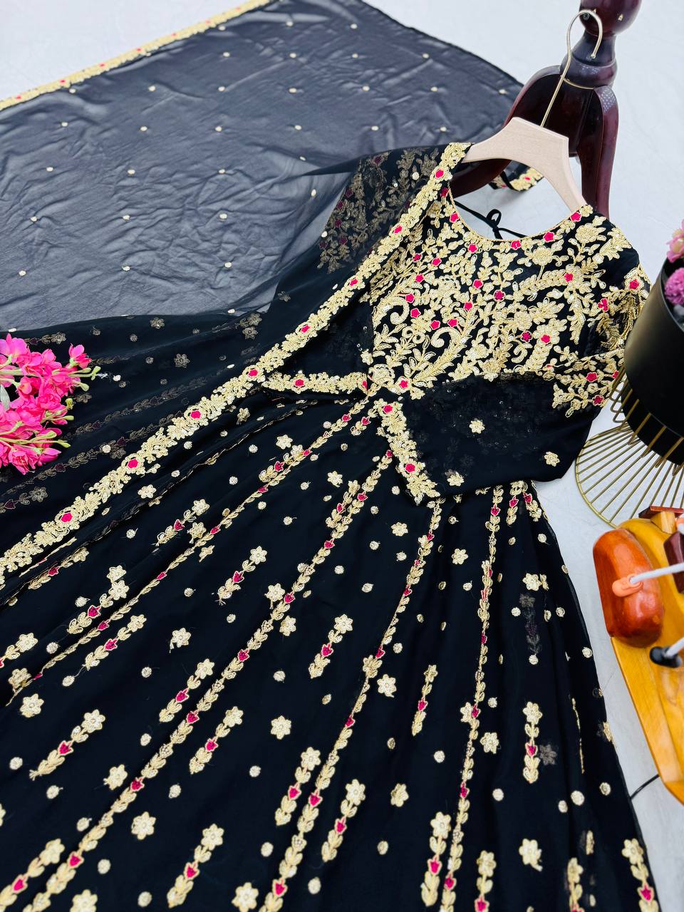 Elegant Heavy Black Color Palazzo Suit
