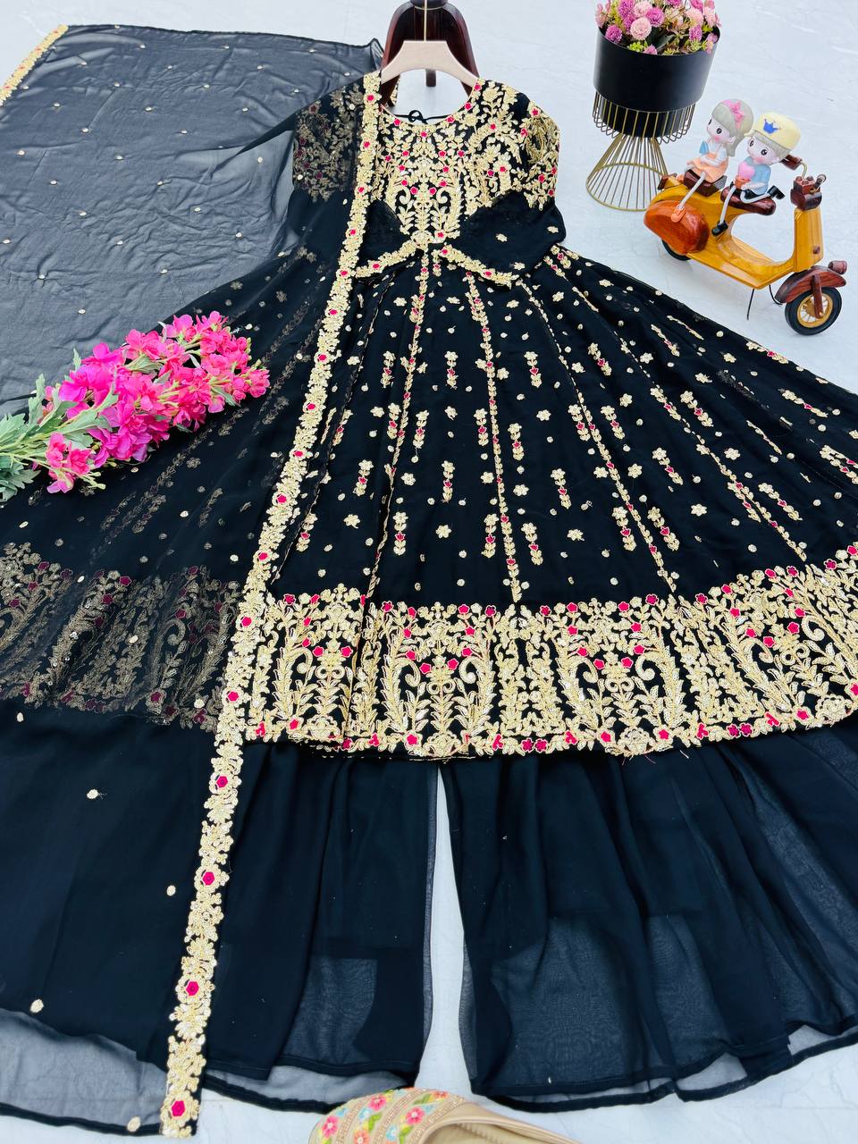 Elegant Heavy Black Color Palazzo Suit