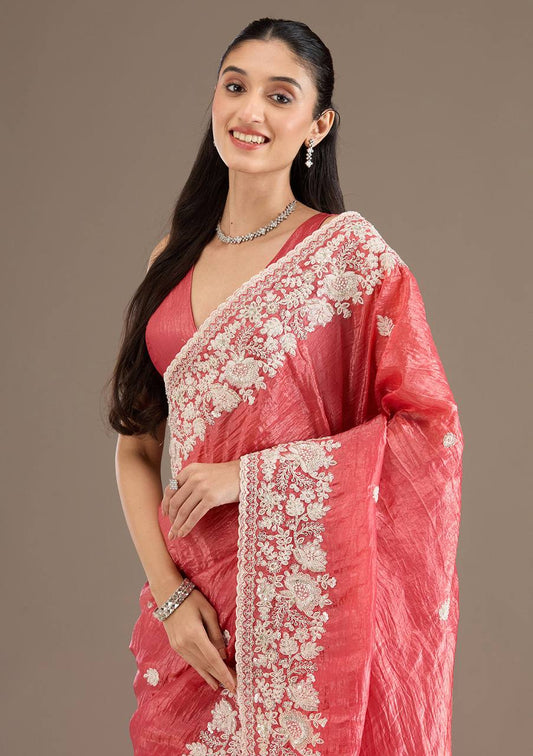 Beautiful Gold Crush Peach Color Saree