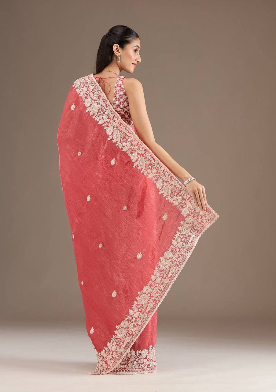 Beautiful Gold Crush Peach Color Saree