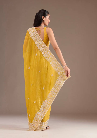 Beautiful Gold Crush Yellow Color Saree