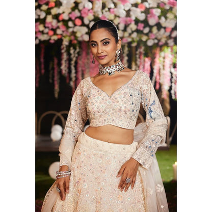 Bridal Wear Heavy Work Cream Color Lehenga Choli