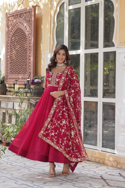 Gorgeous Embroidered Work Pink Color Gown