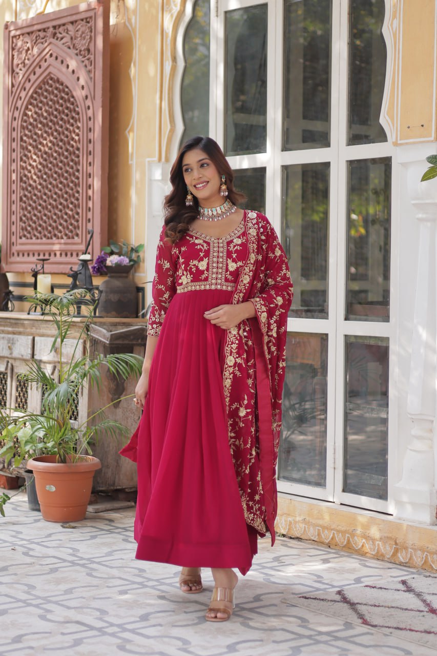 Gorgeous Embroidered Work Pink Color Gown