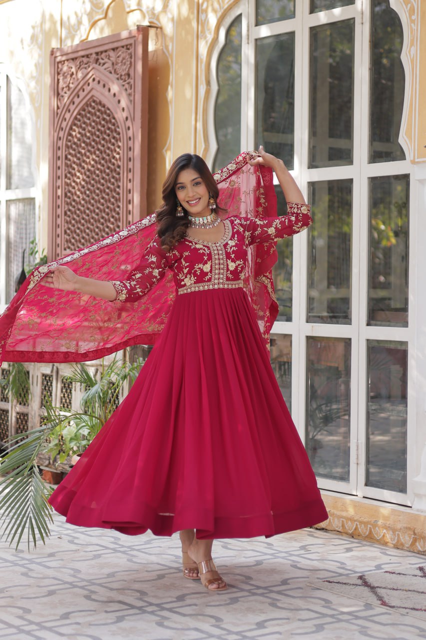 Gorgeous Embroidered Work Pink Color Gown