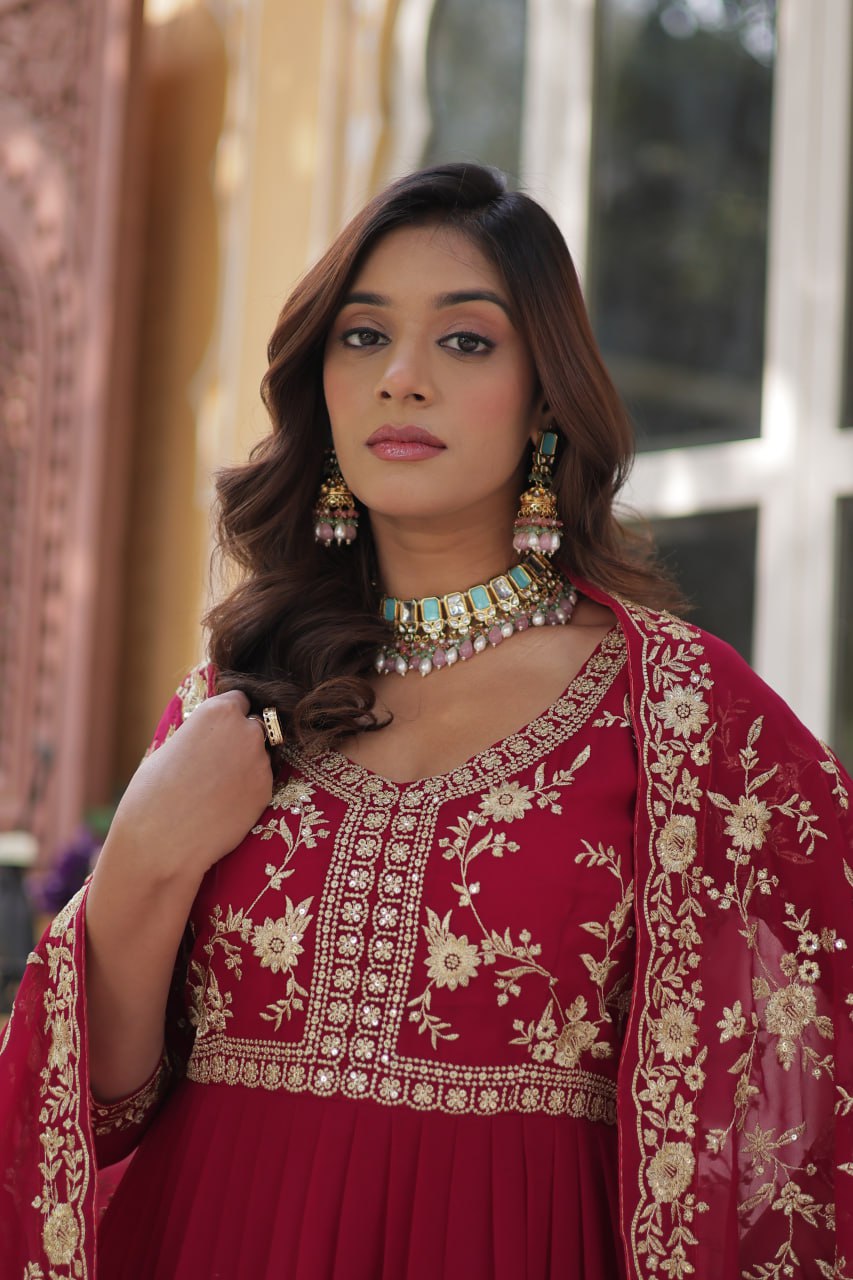 Gorgeous Embroidered Work Pink Color Gown