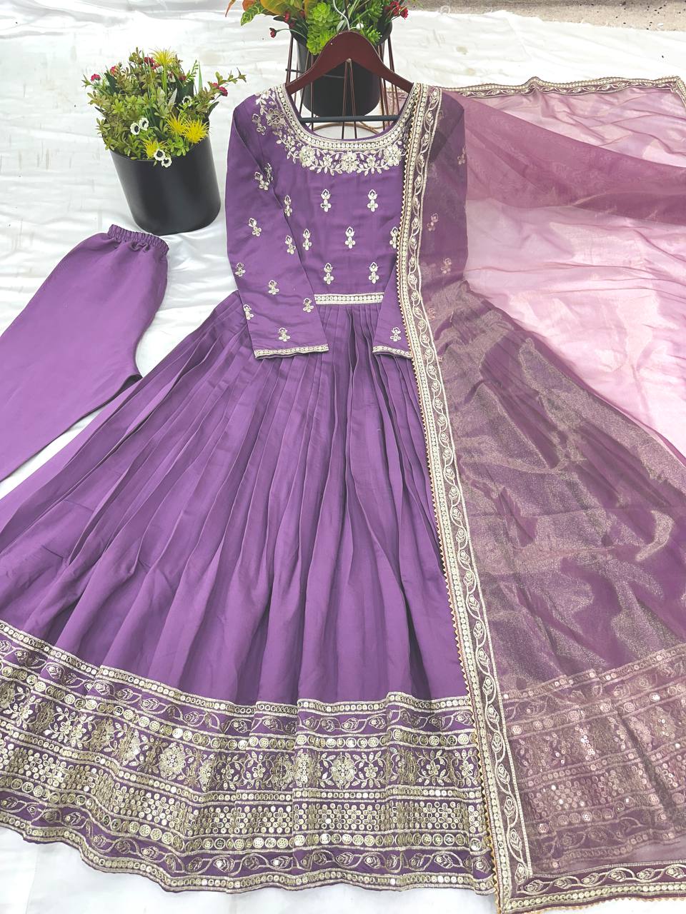 Awesome Roman Silk Lavender Color Gown
