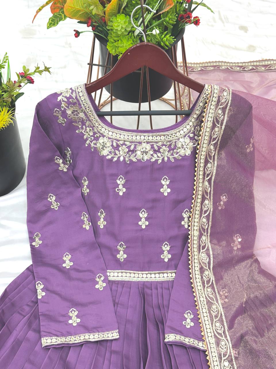 Awesome Roman Silk Lavender Color Gown