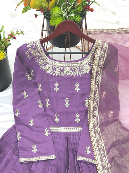 Awesome Roman Silk Lavender Color Gown