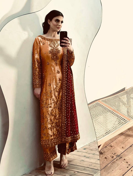 Adorable Embroidery Sequence Work Beige Color Salwar Suit