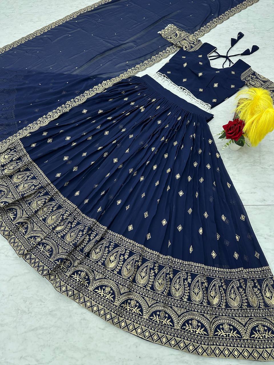 Marriage Special Embroidery Work Navy Blue Color Lehenga Choli