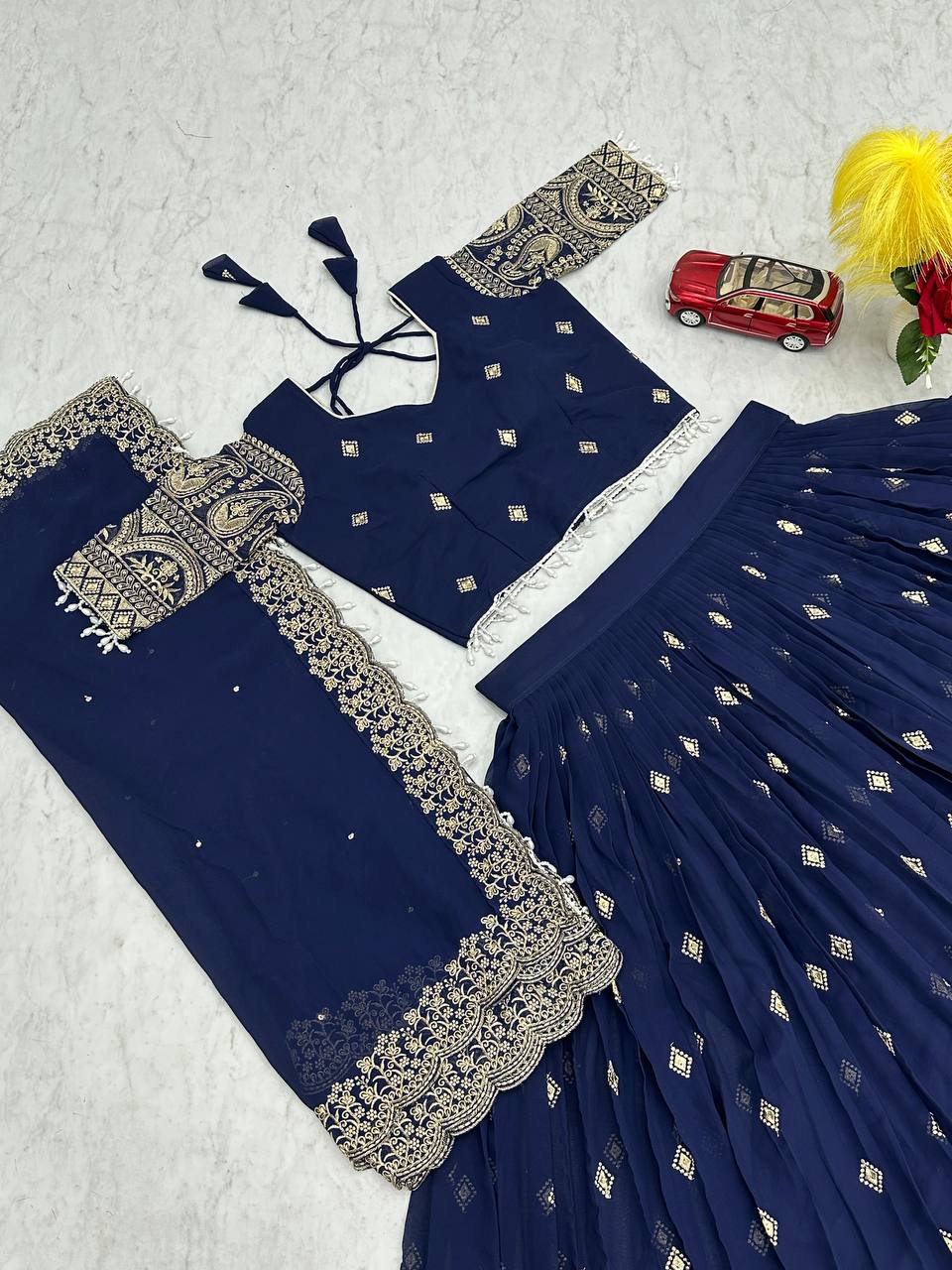 Marriage Special Embroidery Work Navy Blue Color Lehenga Choli