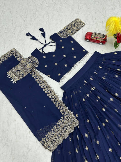Marriage Special Embroidery Work Navy Blue Color Lehenga Choli