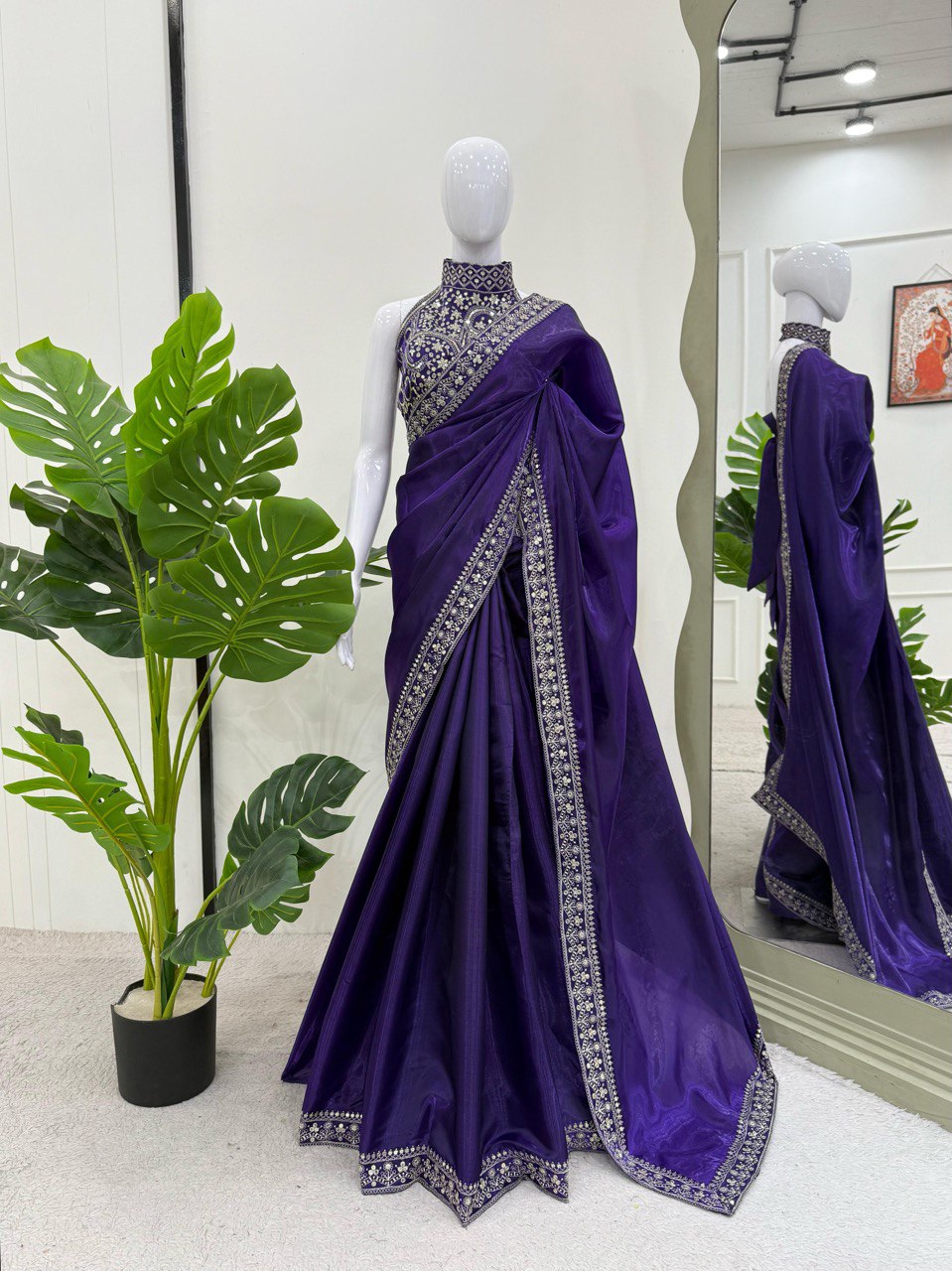 Celebrity Style Silk Purple Color Saree